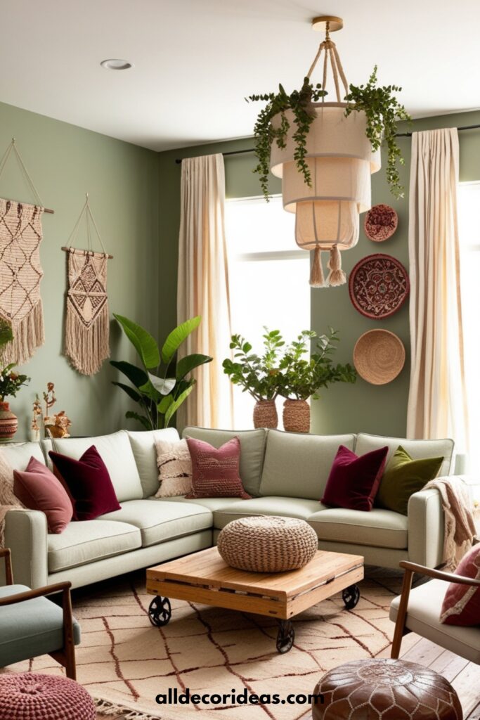 A chic, bohemian-inspired modern living room