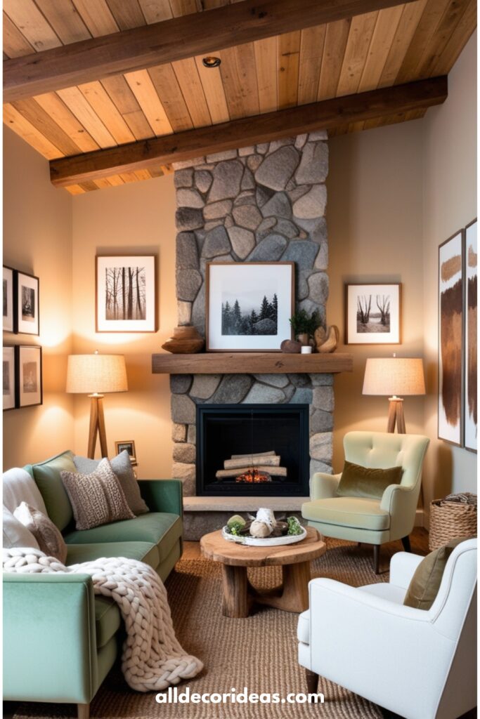 A cozy, rustic modern living room